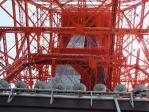 東京タワーを真下から見上げると真っ赤っ赤。